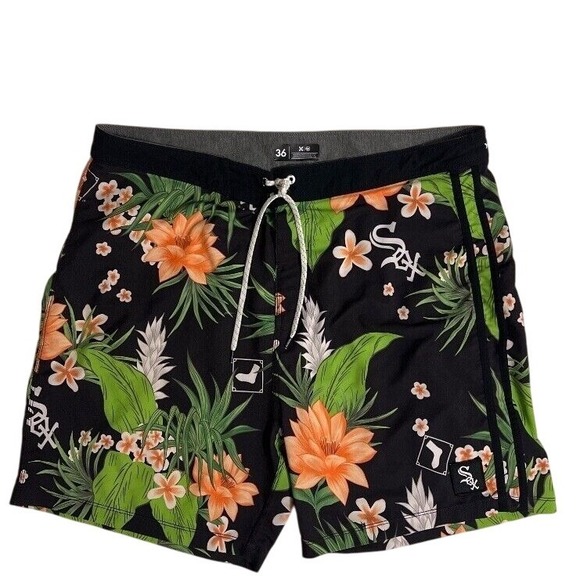 Hurley x '47 Chicago White Sox Floral‎ Swim Trunks Board Shorts Men's Size 36 - Picture 1 of 8
